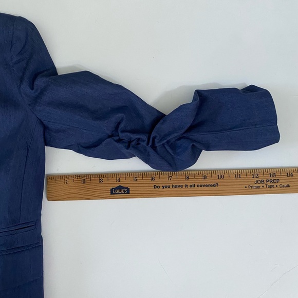NWT! ESLEY Blue Cotton Blend Ruched Sleeve Open Cut Blazer Jacket - Small - Picture 6 of 16
